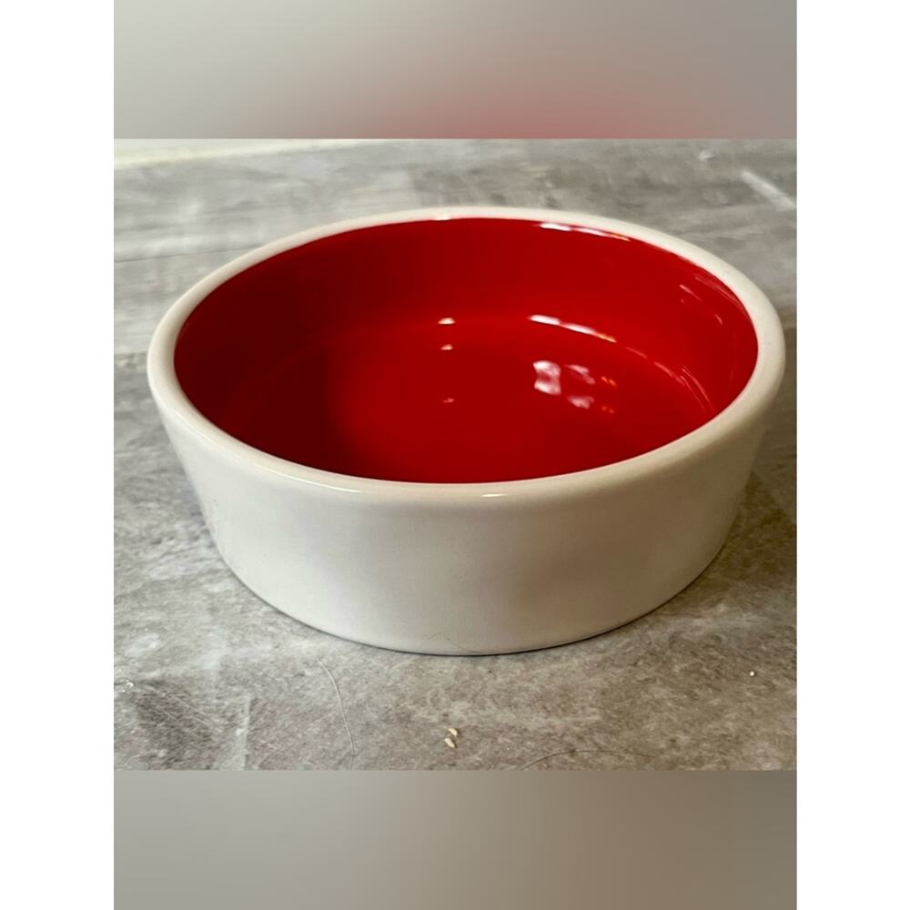 "SPOILED" Rae Dunn Ceramic Pet Bowl - Red Interior, White Exterior - Picture 2 of 4